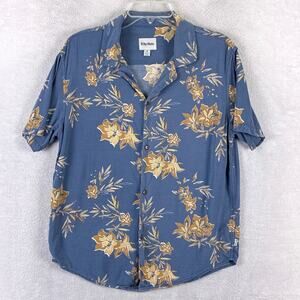 Rhythm Hawaiian Shirt Mens S Blue Yellow Floral Rayon Beach Tiki Aloha Huckberry